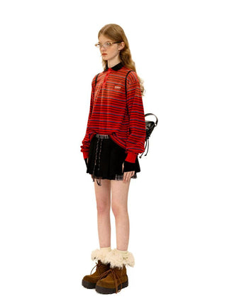 [Moromoro2] Layered Striped Polo Shirt