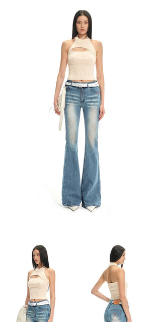 [NOTAWEAR] High-Waist Washed Slim Flare  Jeans