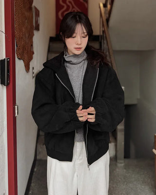 Suede double shearling coat