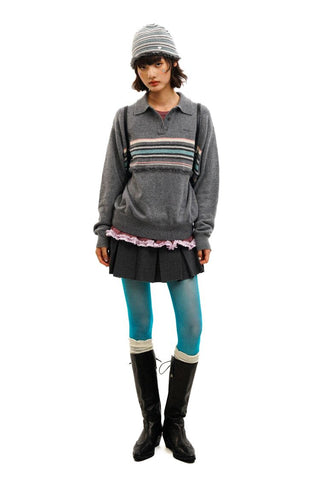 [Moromoro2] Striped Lace-Up Cold Hat