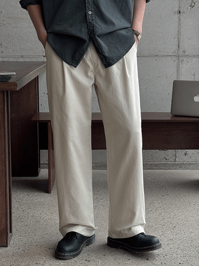 Yuz One-Pleat Wide Cotton Pants