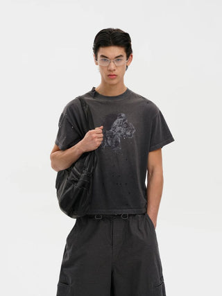 [MASONPRINCE] Hemp Blend Distressed Horse Print Tee