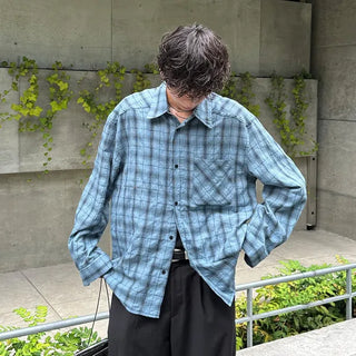 Cotton check long-sleeved shirt