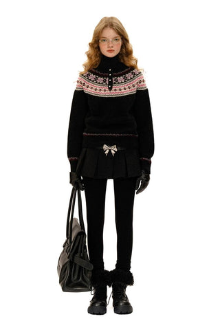 [Moromoro2] Pearl Snowflake Fair Isle Knit  Sweater