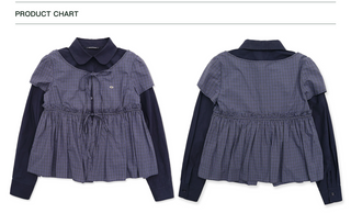 [Moromoro] Faux Two-piece Plaid Ruffled  Shirt