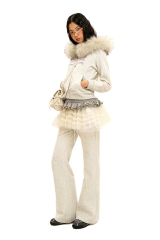 [Moromoro2] Fur Collar Hoodie & Flare Sweatpants  Set