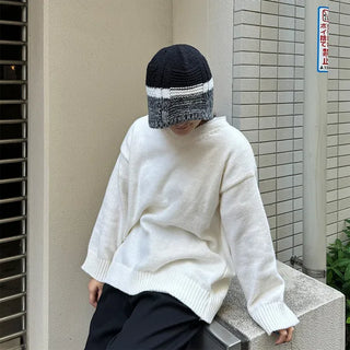 Three-color knit bucket hat