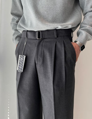 Bio Belted Double-Pleated Wide Slacks (4 colors)