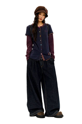 [Moromoro2] Frayed Waistband Wide Leg Jeans