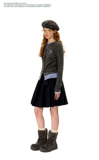 [Moromoro2] Layered Hem Plaid Bow Slim Fit  Cardigan