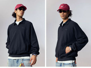 [Monterest] Relaxed Fit Polo Collar Knit Sweatshirt