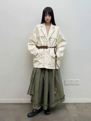 [NEVERSEEZ] Asymmetric Pocket A-Line Pleated Skirt