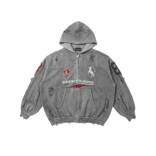 [MASONPRINCE] Distressed Boxy Hooded Knit Cardigan