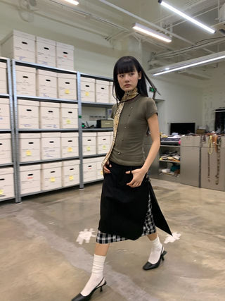 NEVERSEEZ Checkered Patchwork Skirt