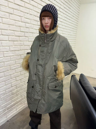 [NeverSeez] Fur Collar Oversized Parka Coat