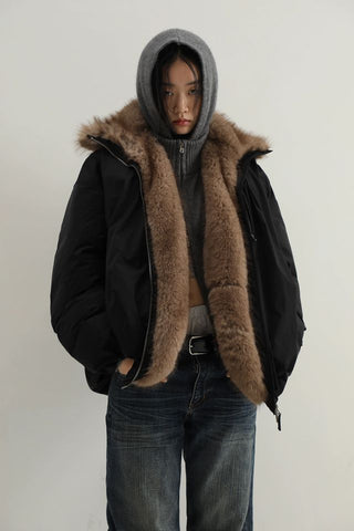 MASONPRINCE Faux Fur Down High-Neck Jacket