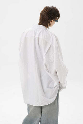 [MASONPRINCE] Cotton Striped Shirt with Sticker Print