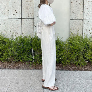 Belted linen slacks
