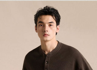 [CULTUM] Cotton Henley Neck Relaxed Knit Top