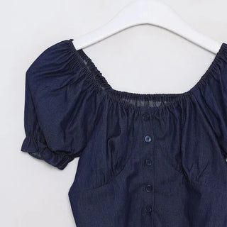 Denim puff blouse