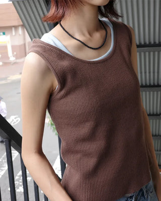 Two-tone layered sleeveless top