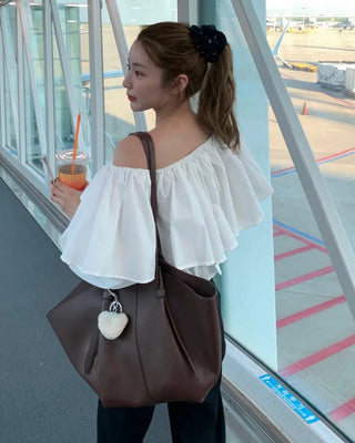 Off-shoulder cropped ruffle blouse