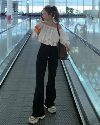 Elastic waist bootcut pants