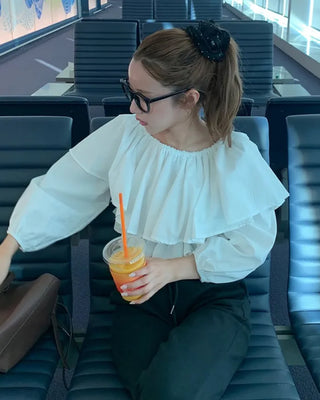 Off-shoulder cropped ruffle blouse