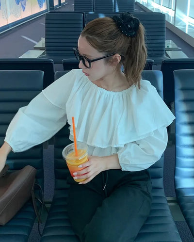 Off-shoulder cropped ruffle blouse