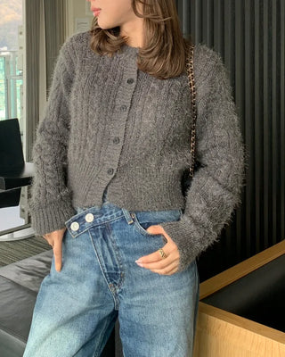 Cable Round Neck Cropped Cardigan