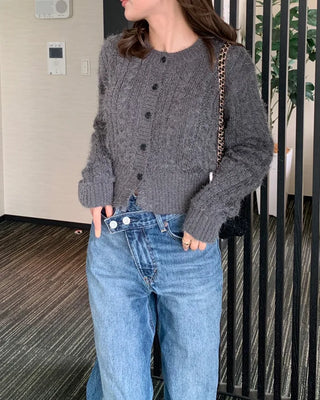 Cable Round Neck Cropped Cardigan