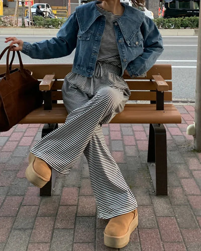 Big Collar Cropped Denim Jacket
