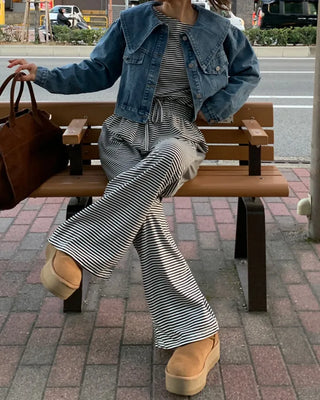 Asymmetrical Border T-shirt & Pants Set