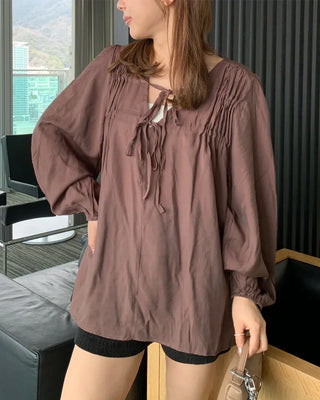 Gathered lace oversized blouse