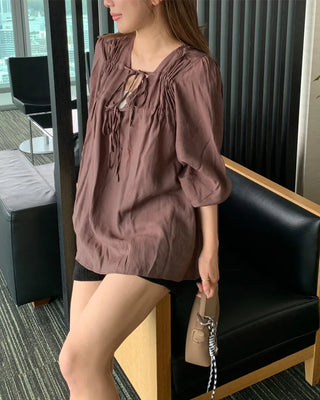 Gathered lace oversized blouse
