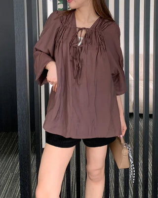 Gathered lace oversized blouse