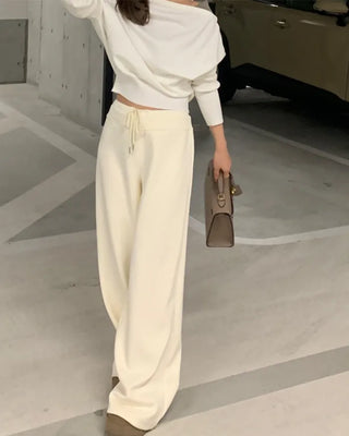 Layered design off-shoulder ribbed slim knit