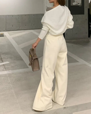 Layered design off-shoulder ribbed slim knit