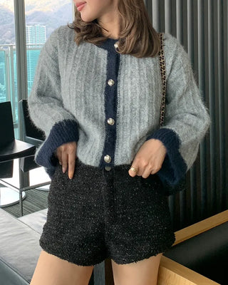 Sequin tweed shorts