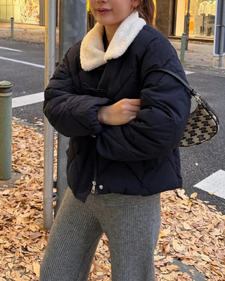 Fleece-colored quilted down jacket