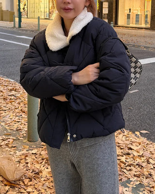 Fleece-colored quilted down jacket