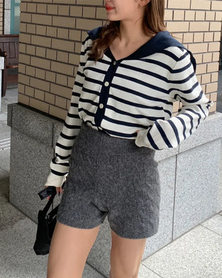 Sailor collar striped cardigan
