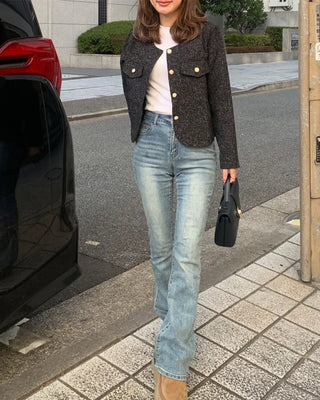 Gold button tweed jacket