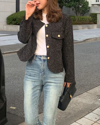 Gold button tweed jacket