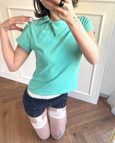Unique Polo Neck Short Sleeve T-Shirt