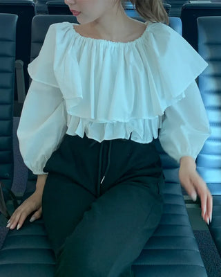 Off-shoulder cropped ruffle blouse