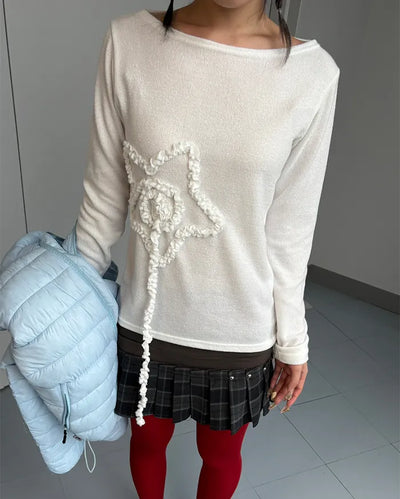 Frill spiral star boat neck long cut and sew