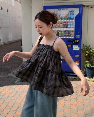 Tiered check sleeveless dress