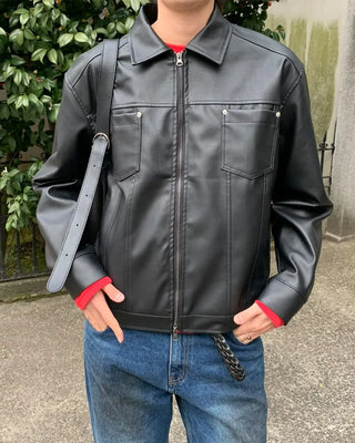 2-way rivet leather jacket