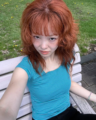 U-neck striped short-sleeved T-shirt